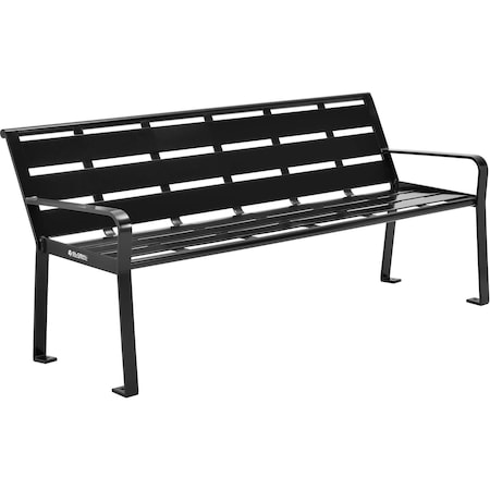 Global Industrial 6ft Outdoor Horizontal Steel Slat Park Bench w/ Back, Black 436975BK